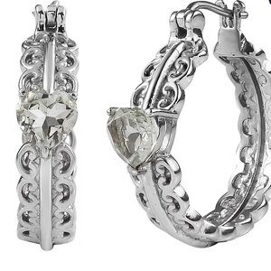 Mexican Prasiolite Heart Hoop Earrings New in Box Stainless Steel Hoops